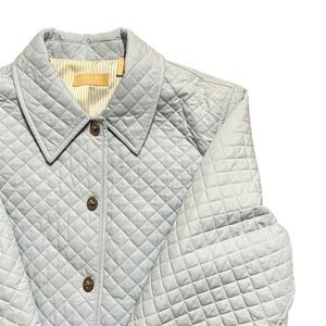 Kate Hill Casual Quilted Jacket‎ Women's Light Blue Collared Button Front